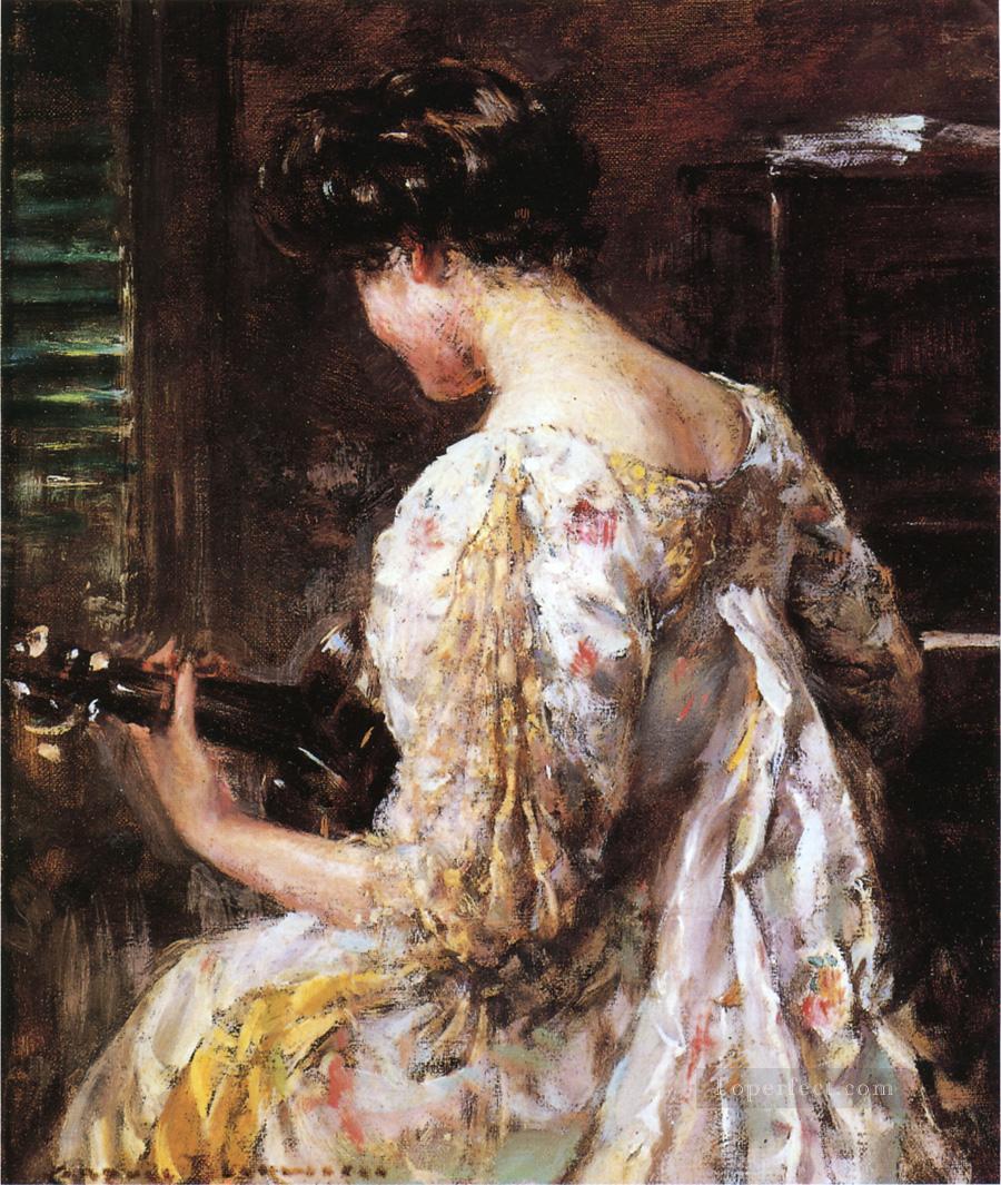 Woman with Guitar impressionist James Carroll Beckwith Oil Paintings